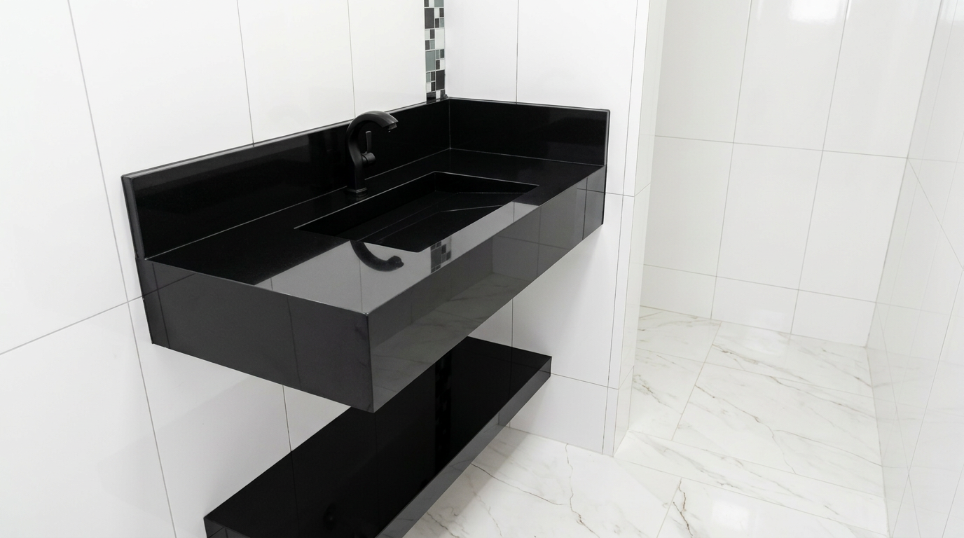 Bancada Black Glass com Rodabanca